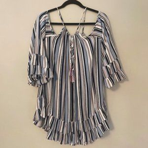 Off the Shoulder Striped Bell Sleeve Dress